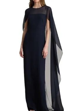 Lauren Ralph Lauren Navy Sheer Cape Maxi Dress